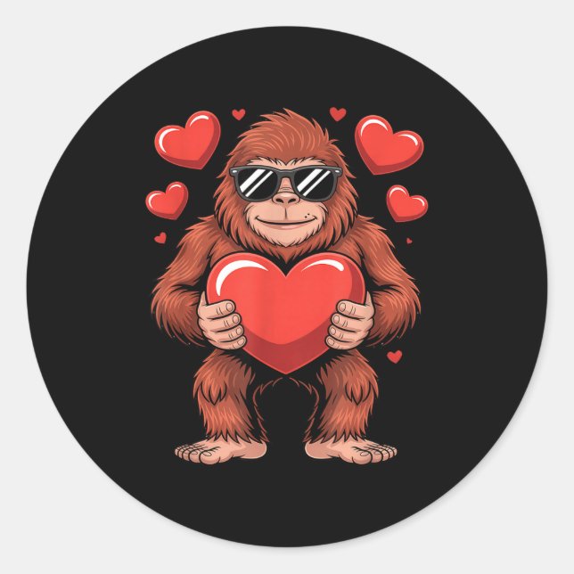 Sticker Rond Sasquatch Valentine's Day - Bigfoot Heart Sungles  (Devant)