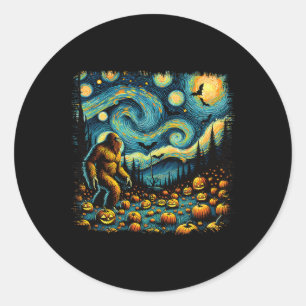 Sticker Rond Sasquatch Van Gogh Starry Nuit Halloween Big Foot