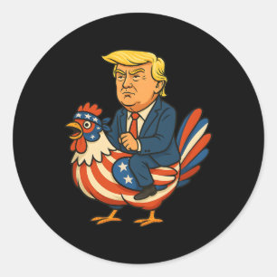 Sticker Rond Satire de Jockey de Poulet Trump - Humo Politique