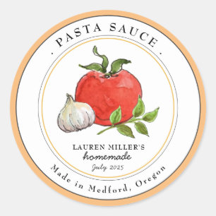 Sticker Rond Sauce pour pâtes à l'ail et tomate aquarelle 