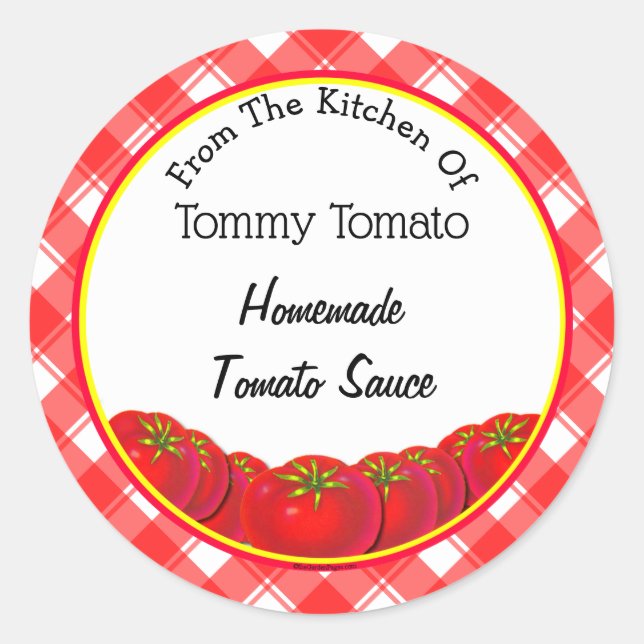 Sticker Rond Sauce tomate rouge blanc rétro Plaid Baking (Devant)