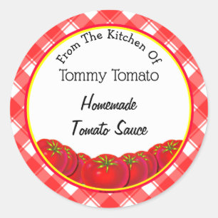 Sticker Rond Sauce tomate rouge blanc rétro Plaid Baking