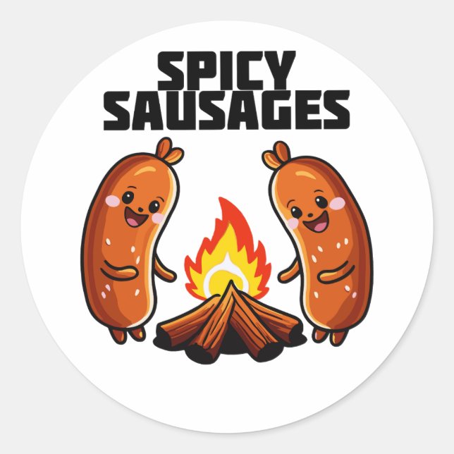 Sticker Rond Saucisses au feu - Saucisses épicées (Devant)