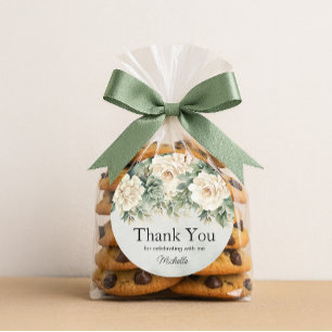 Sticker Rond Sauge blanche Floral Or Anniversaire Remerciement