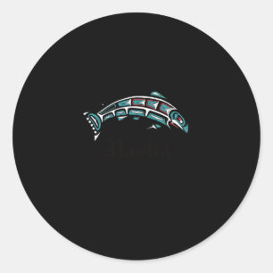 Sticker Rond Saumon de l'Alaska Pêche Amérindien