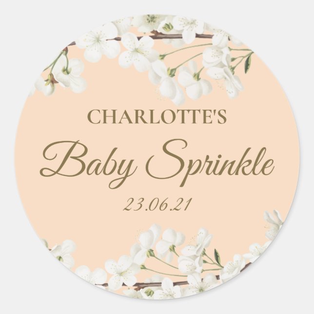 Sticker Rond Saupoudrage personnalisé en fleurs blanches (Devant)