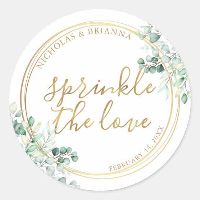 Sticker Rond Saupoudrer L'Amour Gold Verdure Eucalyptus Mariage (Devant)