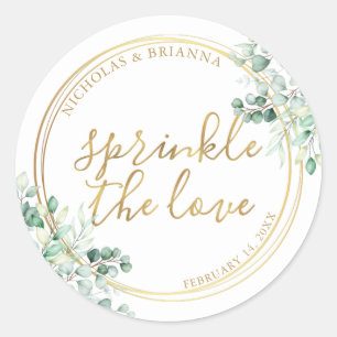 Sticker Rond Saupoudrer L'Amour Gold Verdure Eucalyptus Mariage