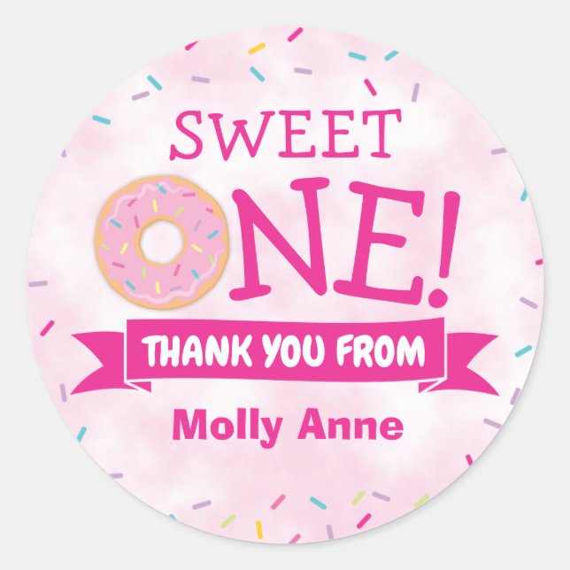 Sticker Rond Saupoudrer l'arc-en-ciel de Donut 1er anniversaire (Devant)