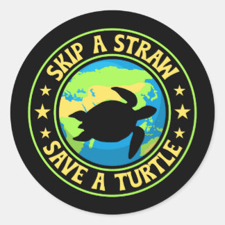 Sticker Rond Sauter une paille Sauver une Tortue - Éco Conscien