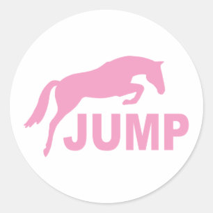 Sticker Rond SAUTEZ avec le cheval sautant (le rose)