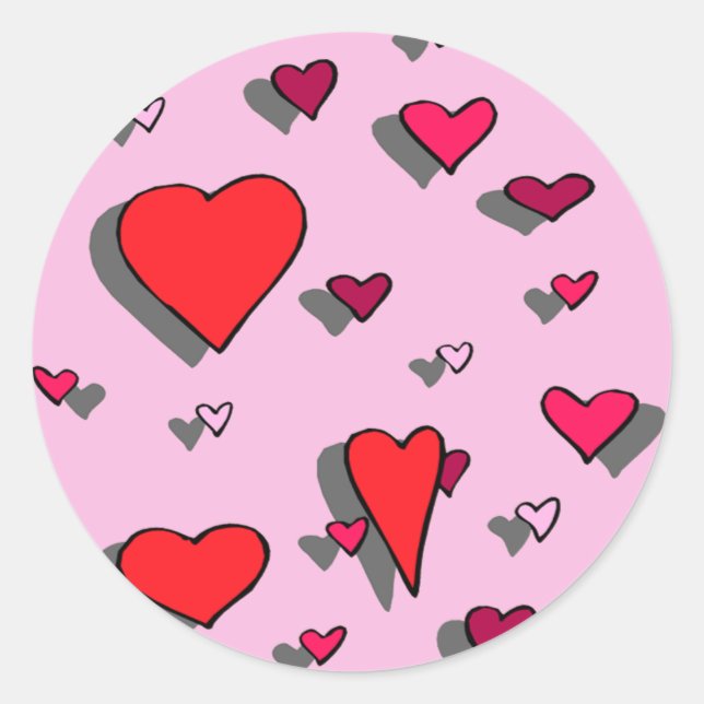 Sticker Rond Sauts de coeur sur Arrière - plan rose (Devant)