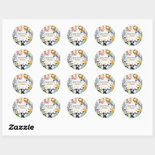 Sticker Rond Sauvage Tropical Une Jungle Safari Animaux Anniver