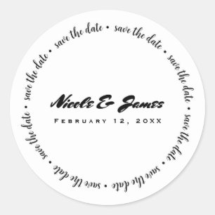 Sticker Rond Sauvegarder la date Noir Blanc Engagement personna
