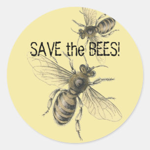 Sticker Rond Sauvegarder les Abeilles Images Vintage d'Abeilles
