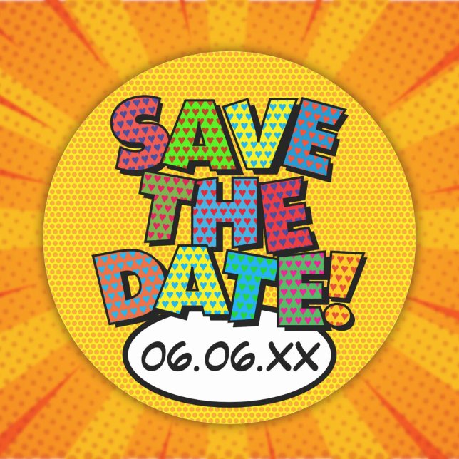 Sticker Rond SAUVEGARDEZ LA DATE Amusant Moderne Coloré (SAVE THE DATE Fun Colorful Modern Classic Round Sticker)