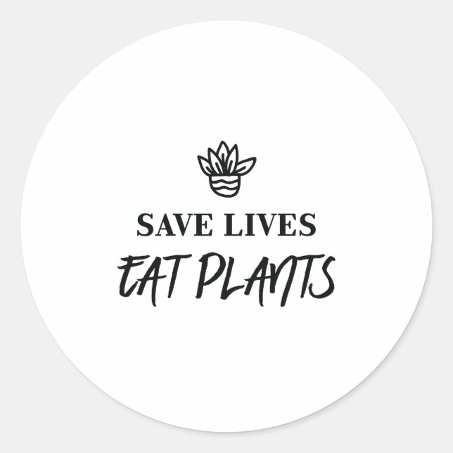 Sticker Rond Sauver des vies Manger Plante droits des animaux V (Devant)