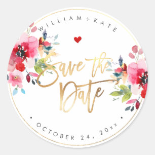Sticker Rond Sauver la date, fleurs printanières fond DIY