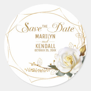 Sticker Rond Sauver la Date Rose Or Mariage