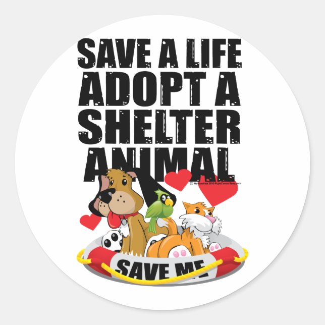 Sticker Rond Sauver une vie Adopter un abri animal (Devant)