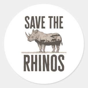 Sticker Rond Sauvez la protection des animaux Rhinos Rhino
