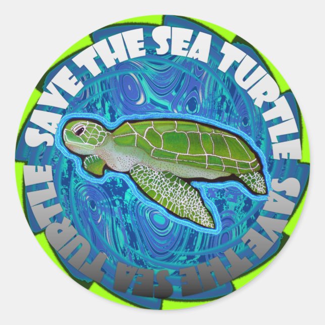 Sticker Rond Sauvez la tortue de mer (Devant)