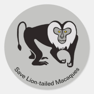 Sticker Rond Sauvez le MACAQUE à queue de lion - Faune - Singe