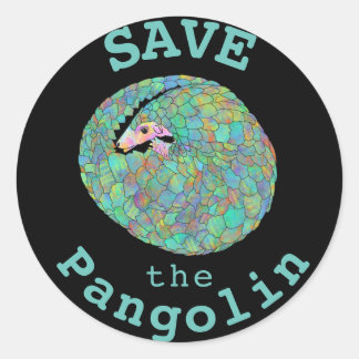 Sticker Rond Sauvez le Pangolin coloré Espèces en voie de dispa