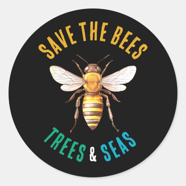 Sticker Rond Sauvez les abeilles et les mers noires (Devant)