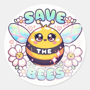 Sticker Rond Sauvez les abeilles mignonnes