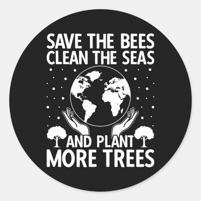 Sticker Rond Sauvez Les Abeilles Nettoyer La Mer Plante Plus D' (Devant)