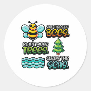 Sticker Rond Sauvez les abeilles Plantes Arbres Mer propres De