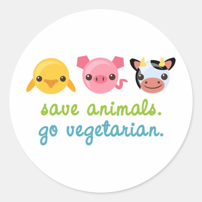 Sticker Rond Sauvez les animaux Aller végétarien (Devant)