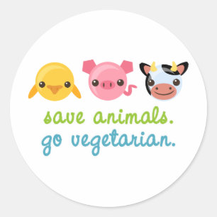 Sticker Rond Sauvez les animaux Aller végétarien
