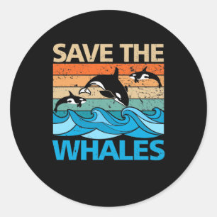 Sticker Rond Sauvez Les Baleines Retro Vintage Orca Whale