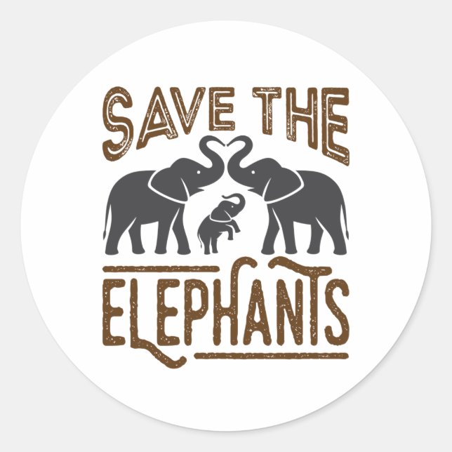 Sticker Rond Sauvez les éléphants Aiguille éléphante Protégez l (Devant)