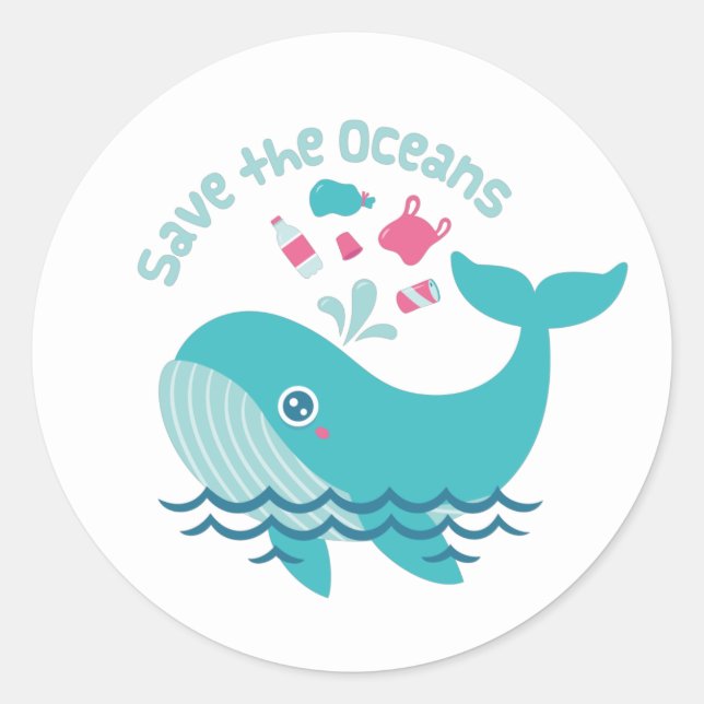 Sticker Rond Sauvez les océans, mignonne baleine plomb (Devant)