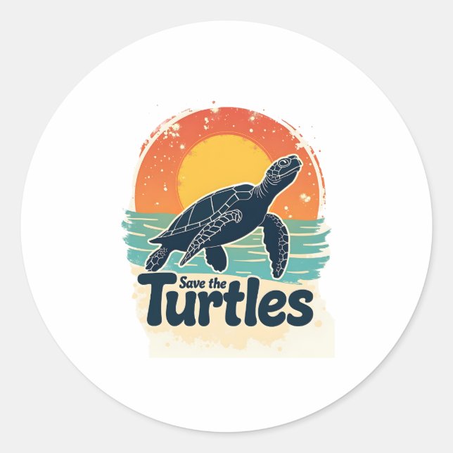 Sticker Rond Sauvez Les Tortues Droits Animaux Tortues Sea Turt (Devant)
