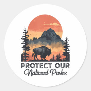 Sticker Rond Sauvez nos parcs nationaux Résister Service Bison