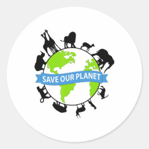 Sticker Rond Sauvez notre planète Jour des terres mignon Hommes