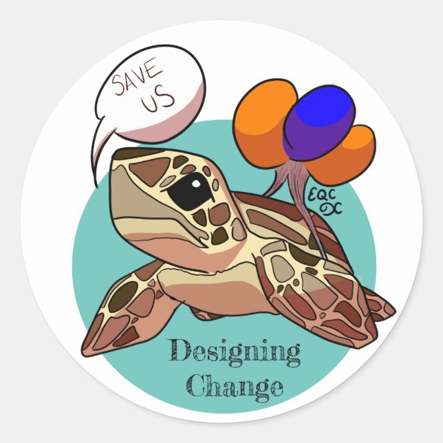 Sticker Rond "Sauvez-nous" Tortue de mer (Devant)