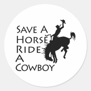 Sticker Rond Sauvez un tour de cheval un cowboy