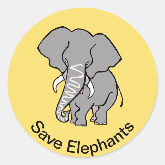 Sticker Rond Save ELEPHANTS - Amoureux des animaux - Jaune - (Devant)