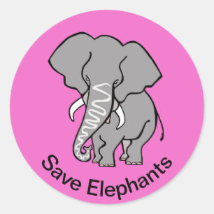 Sticker Rond Save ELEPHANTS - Animal en voie de disparition - F
