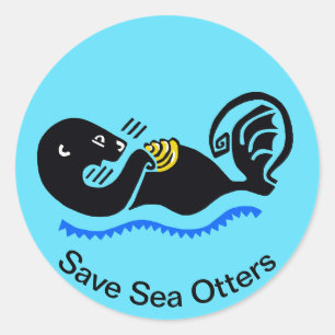 Sticker Rond Save Sea OTTERS - Nature - Faune - Bleu