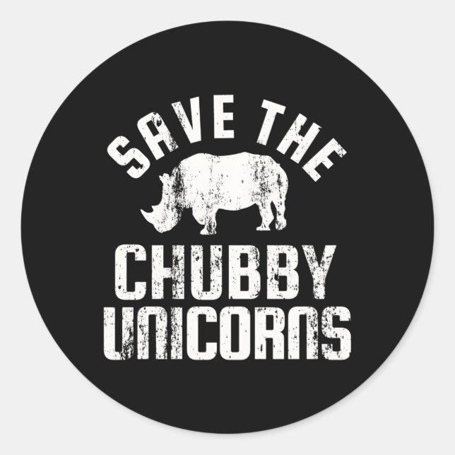 Sticker Rond Save The Chubby Unicorns Rhino Rhinoceros (Devant)