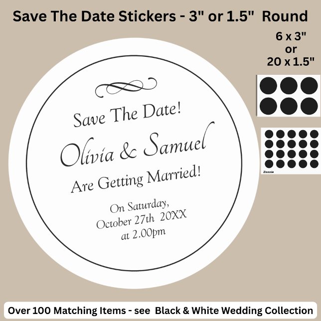 Sticker Rond Save The Date - Black & White with Infinity Scroll (Créateur téléchargé)