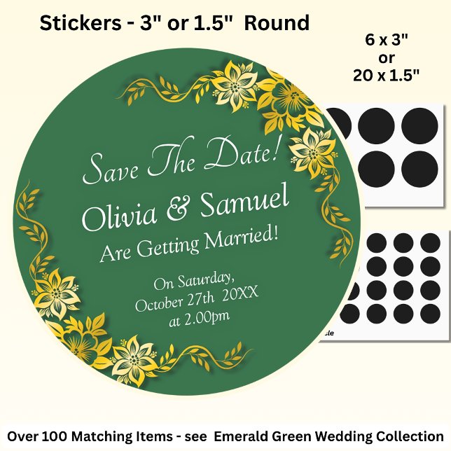 Sticker Rond Save The Date - Emerald Green & Gold (Créateur téléchargé)
