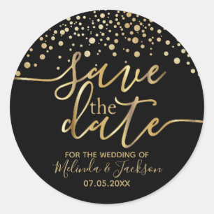 Sticker Rond Save the date   Point noir et or