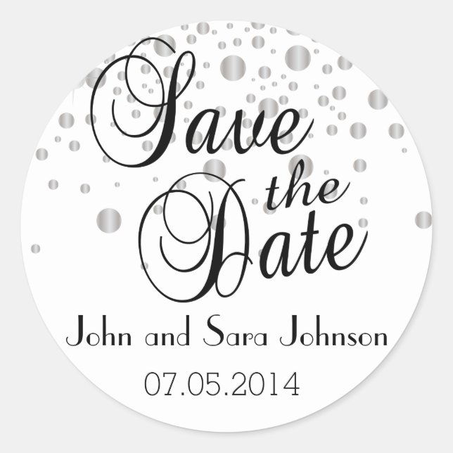 Sticker Rond Save the date | Points Argent| Personnaliser (Devant)
